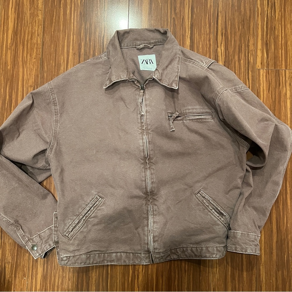 Zara Men's Washed Denim Lightweight Jacket Tetracotta